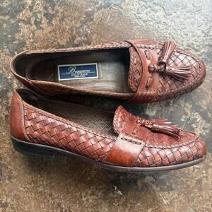 Vtg Cole Haan Bragano Loafers Brown Woven Leather Tassel Mens 9.5 Made in Italy